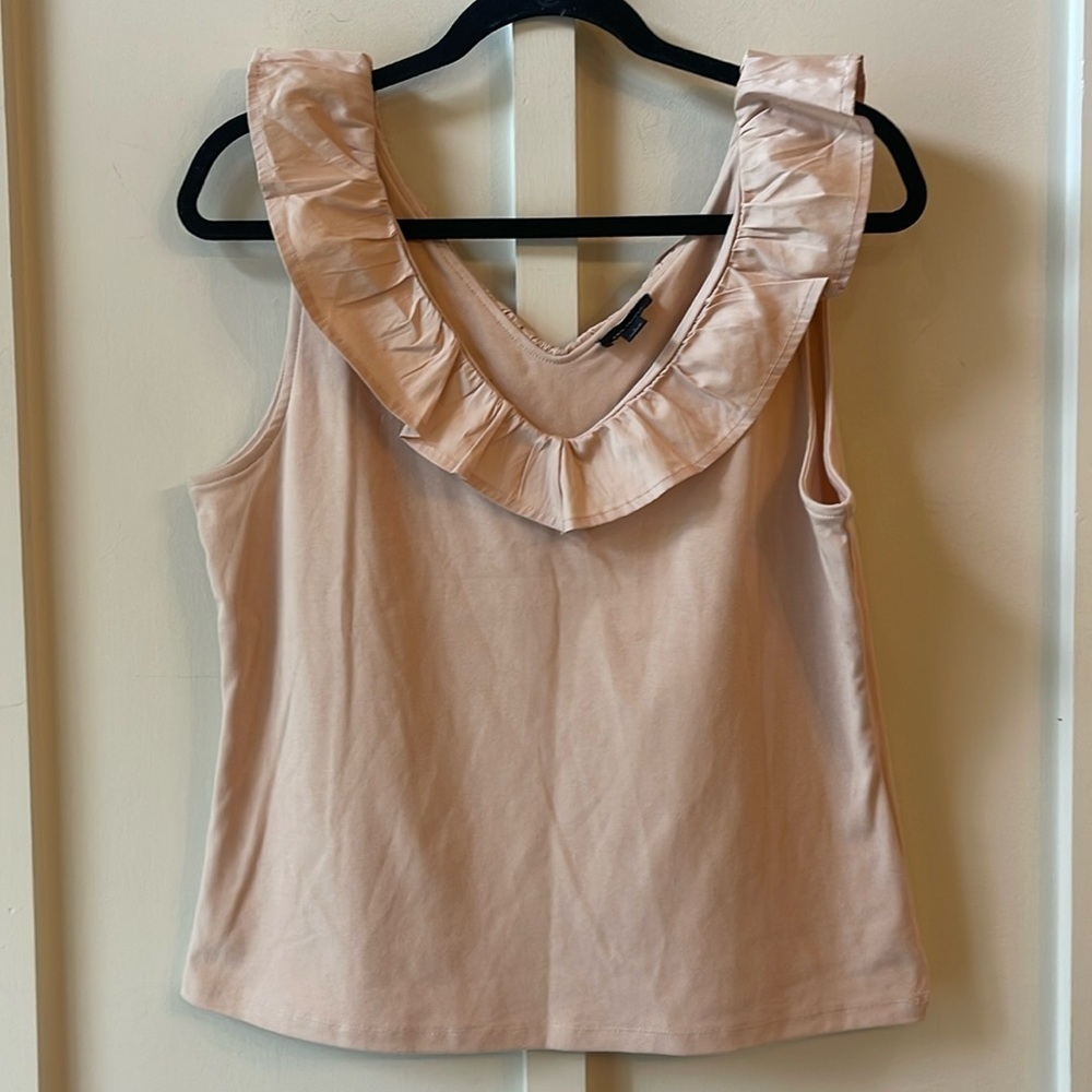 Ann Taylor Blush Pink Ruffle Neck Tank